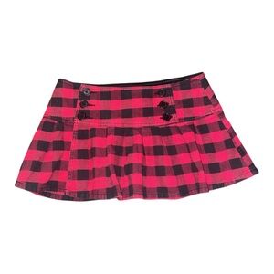 Y2K Vintage Red Black Plaid Gingham Pleated Mini Skirt Size 7